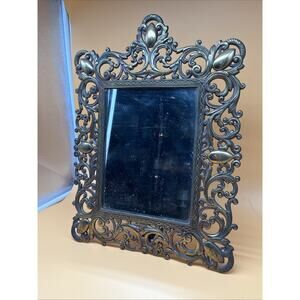 Vintage Large Brass Frame With Attached Easel for Photo or Mirror